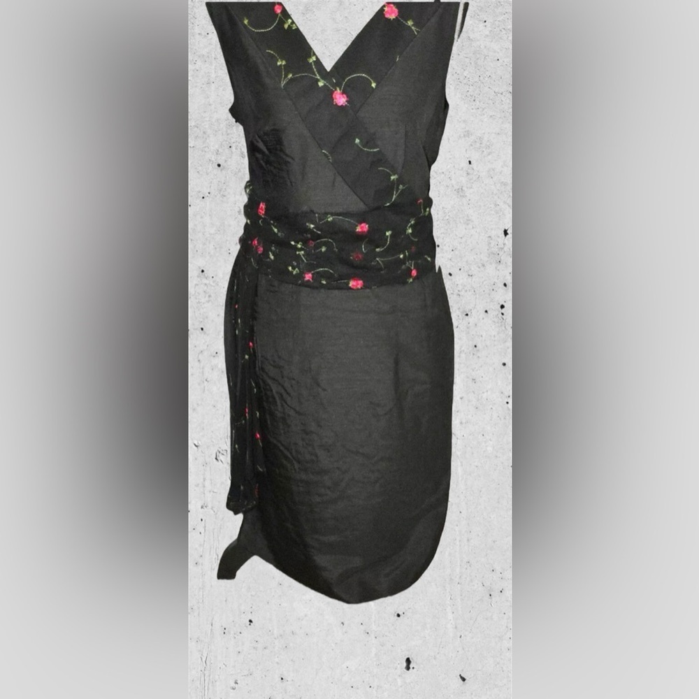 Ashro Midnight Black Dress with Floral Accents